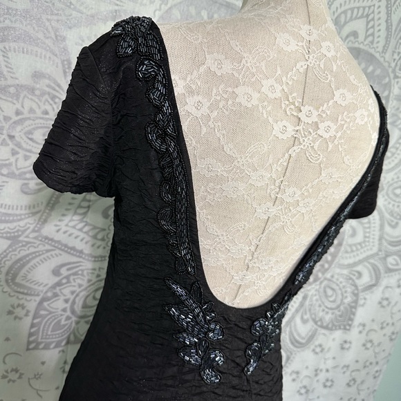 Nwt $198 Free People Low Back Beaded Shimmer Black Bodycon Short Sleeve Dress L - Picture 4 of 13
